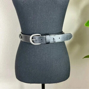 Women’s Vegan Black Pebble Leather Brushed Silver Tone Equestrian Belt Size XL